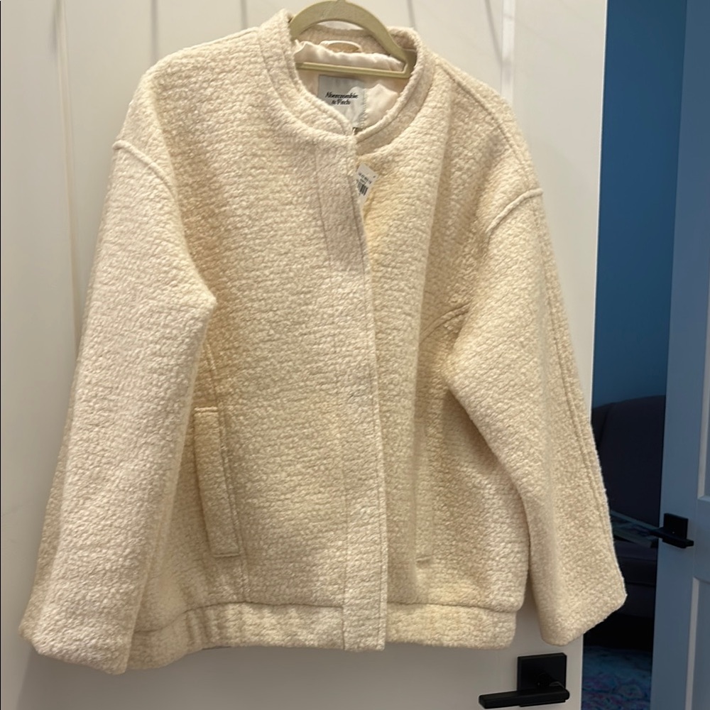 A&F Cream Textured bomber Jacket